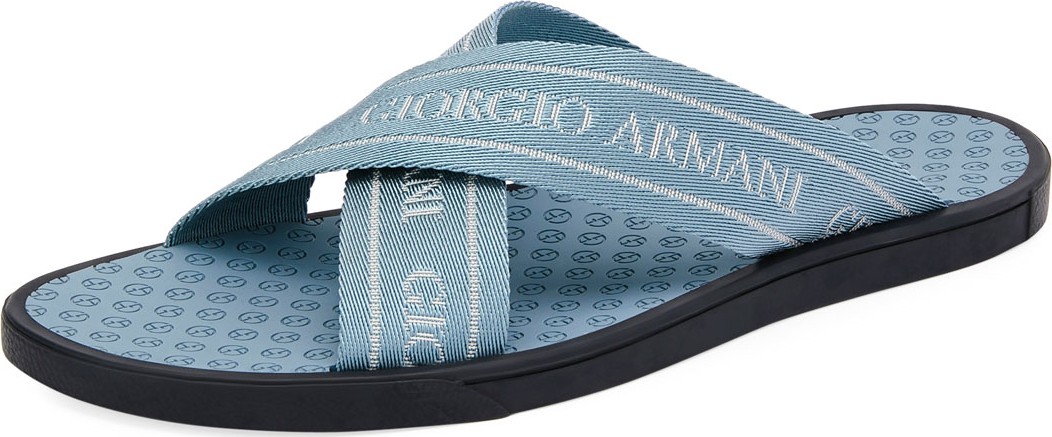 Giorgio Armani Men's Logo Jacquard Thong Sandals, Blue