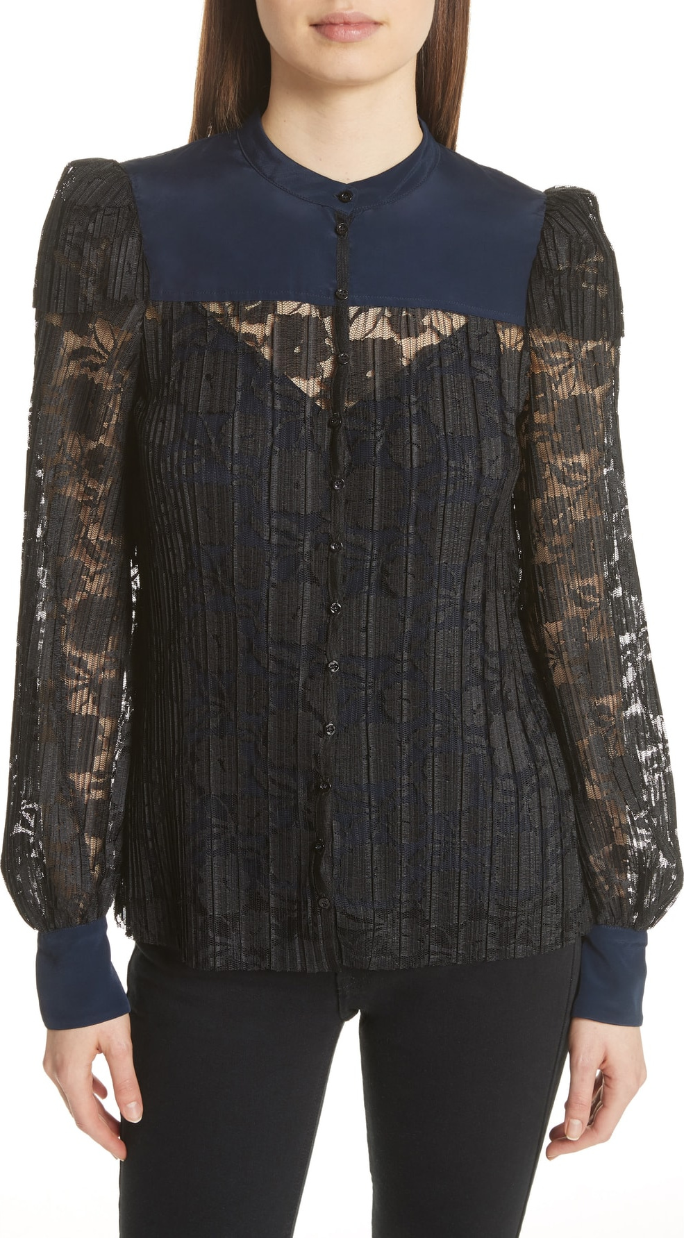 See By Chloé Contrast Detail Silk Lace Blouse
