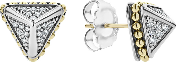 LAGOS KSL Lux Diamond Silver & 18k Gold Caviar 12mm Pyramid Stud Earrings