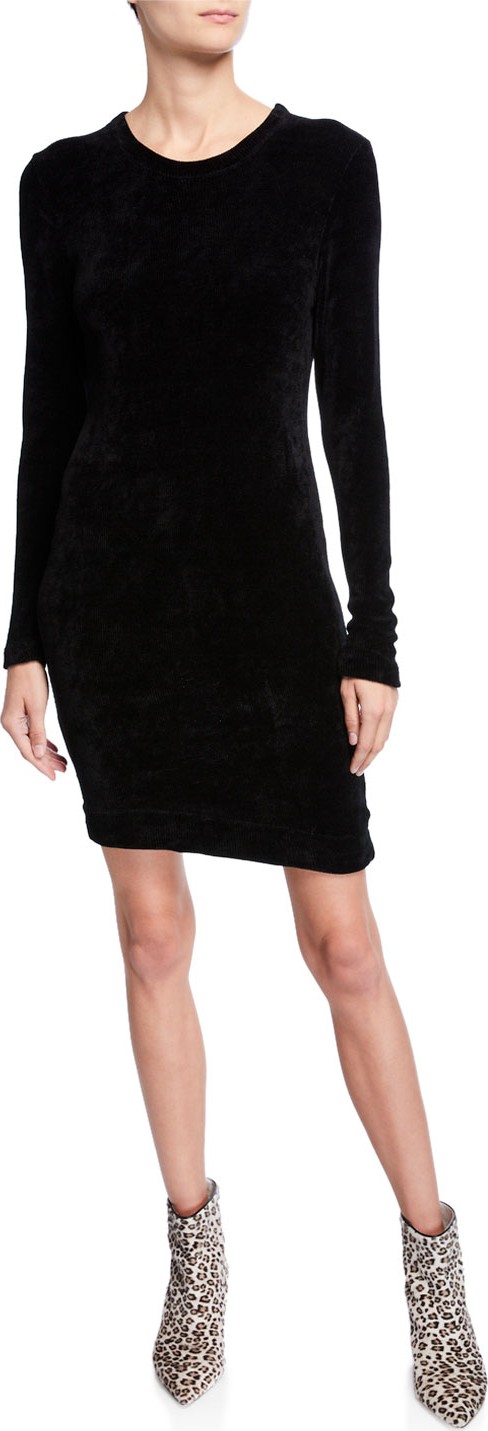 ENZA COSTA Slim Velour Long-Sleeve Sweatshirt Mini Dress