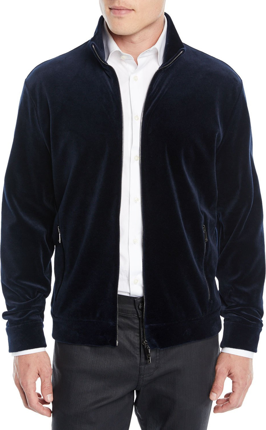 Giorgio Armani Men's Velvet Jersey Zip-Front Jacket
