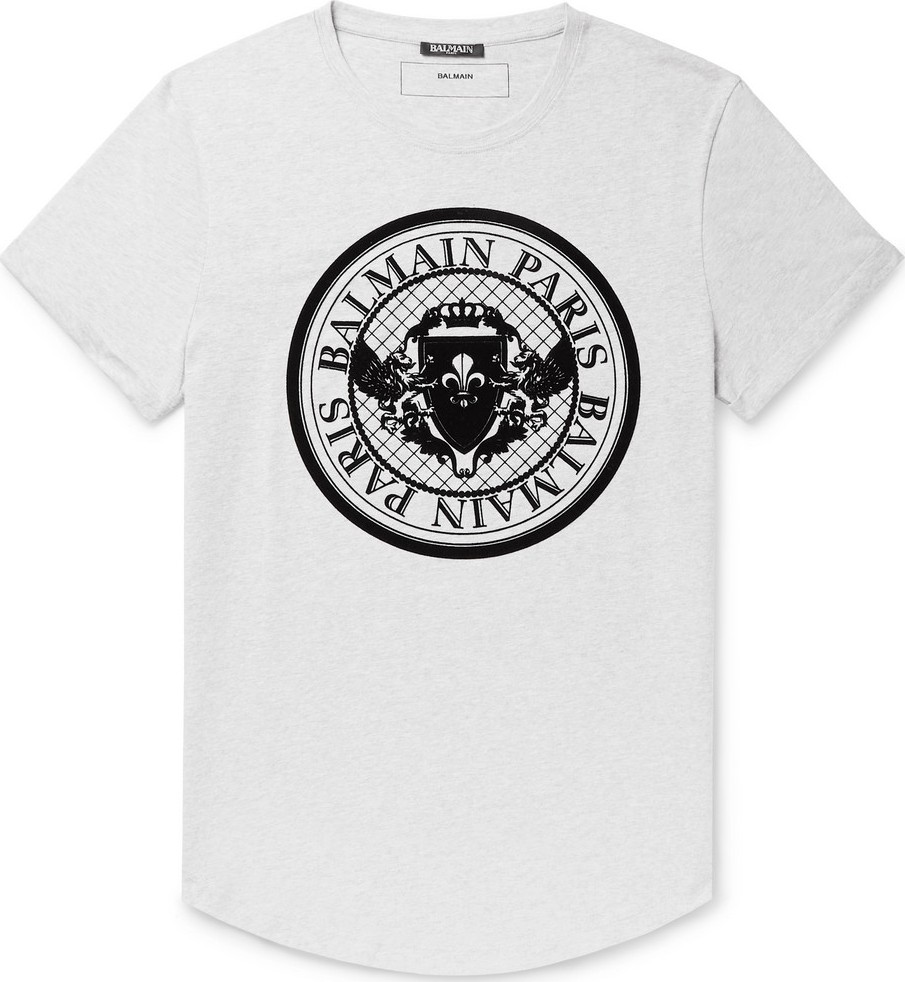 Balmain Slim-Fit Logo-Flocked Mélange Cotton-Jersey T-Shirt