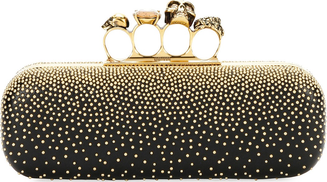 Alexander McQueen Knuckle Studded Leather Box Clutch Bag, Black