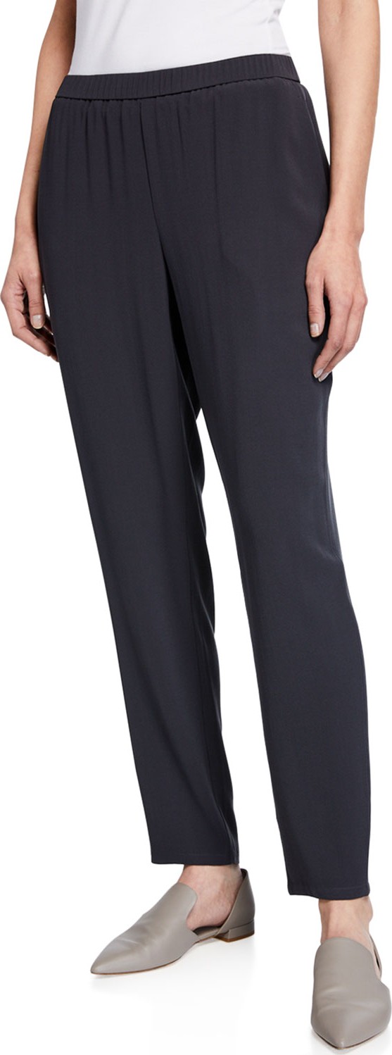 Eileen Fisher Slouchy Straight-Leg Crepe Ankle Pants