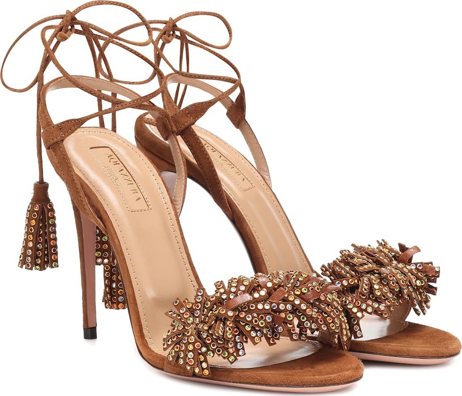 Aquazzura Wild Crystal 105 leather sandals