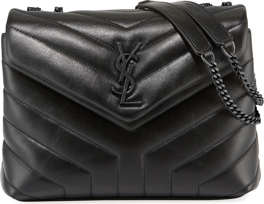 Saint Laurent Loulou Small Matelasse Calfskin Flap-Top Shoulder Bag  Matte Black Hardware