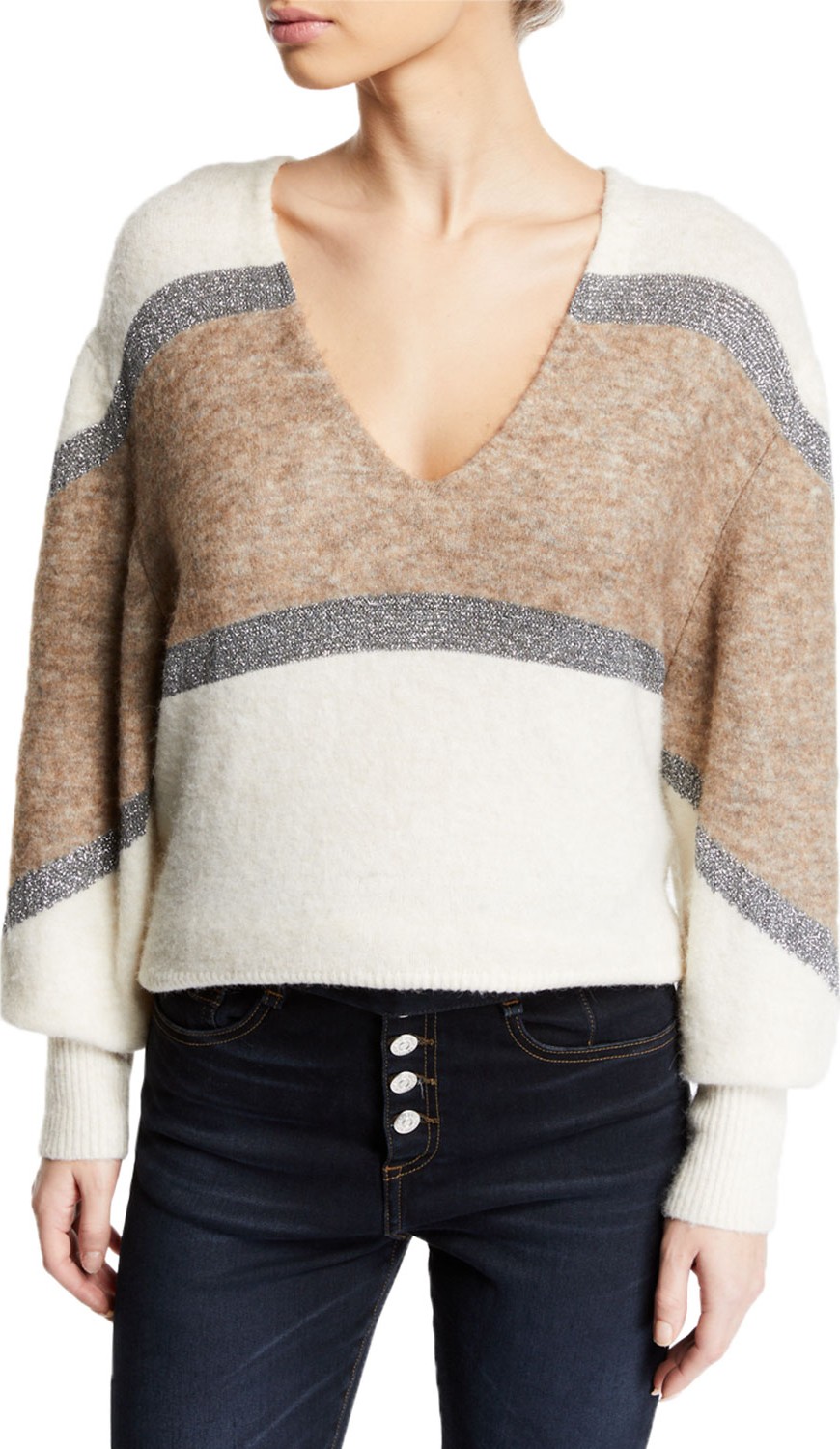 Veronica Beard Miley Colorblock Metallic Pullover Sweater