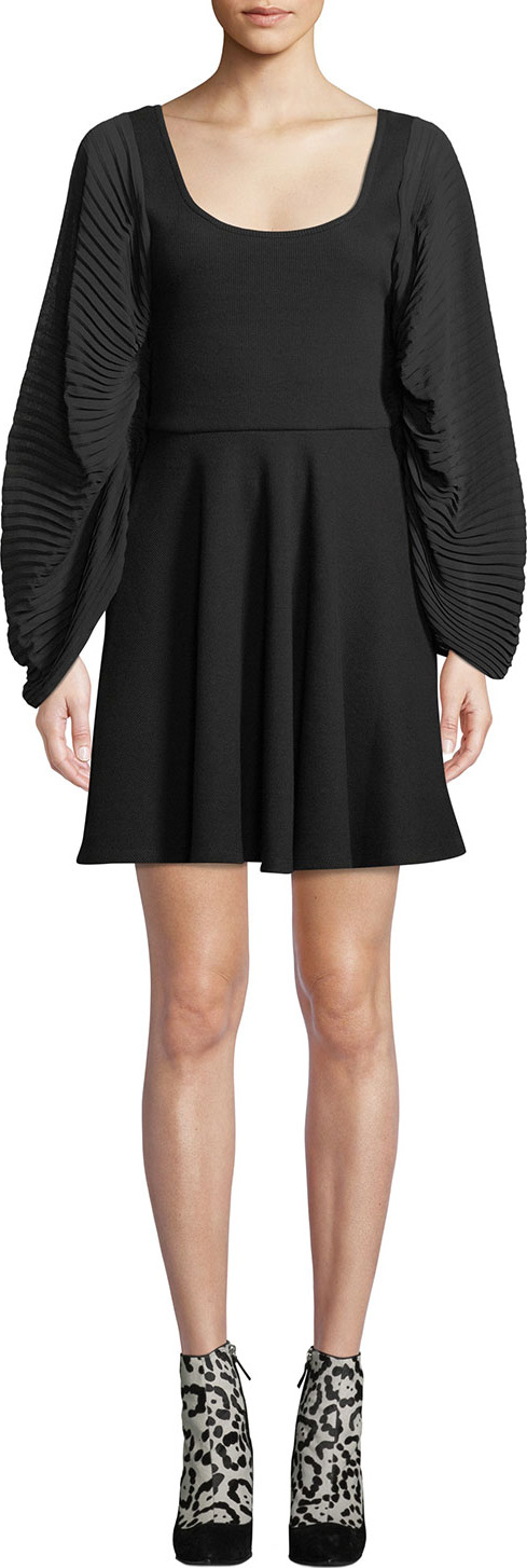Opening Ceremony Plisse Full-Sleeve Fit-and-Flare Short Dress