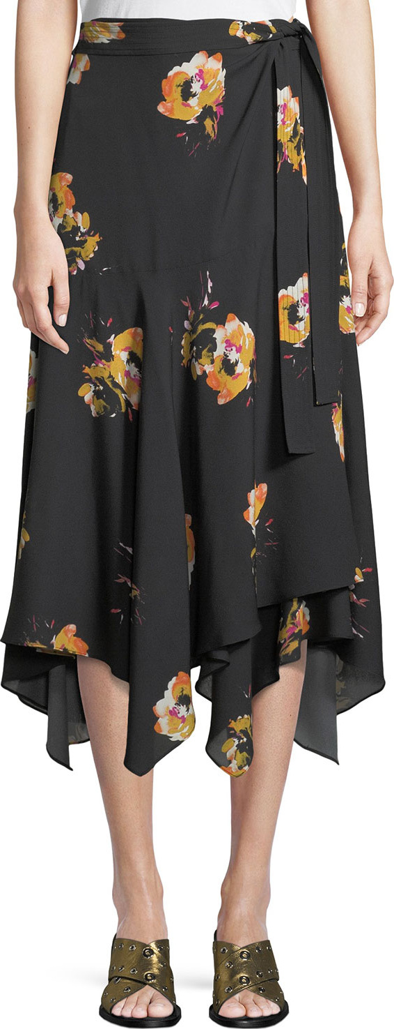 A.L.C. Borden Floral Silk Wrap Midi Skirt