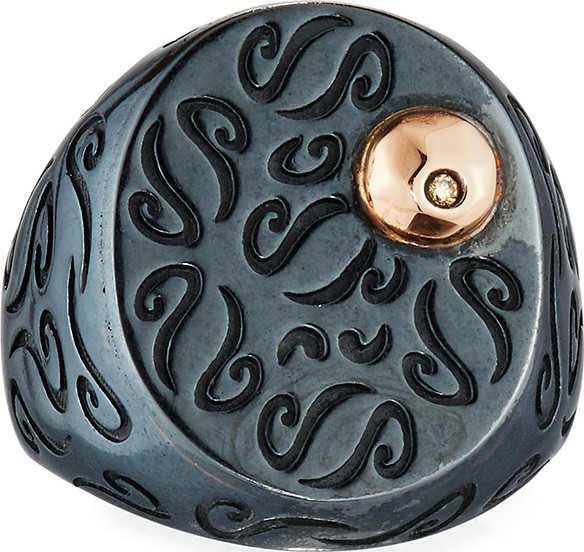 Marco Dal Maso Ara Burnished Signet Ring with 18K Rose Gold & Diamond Detail, Size 10