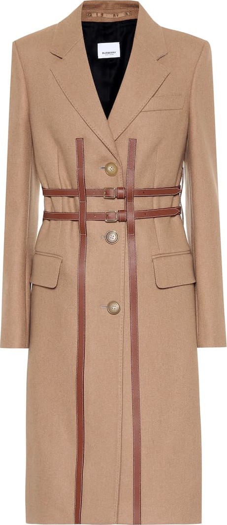 Burberry London England Leather-trimmed wool coat