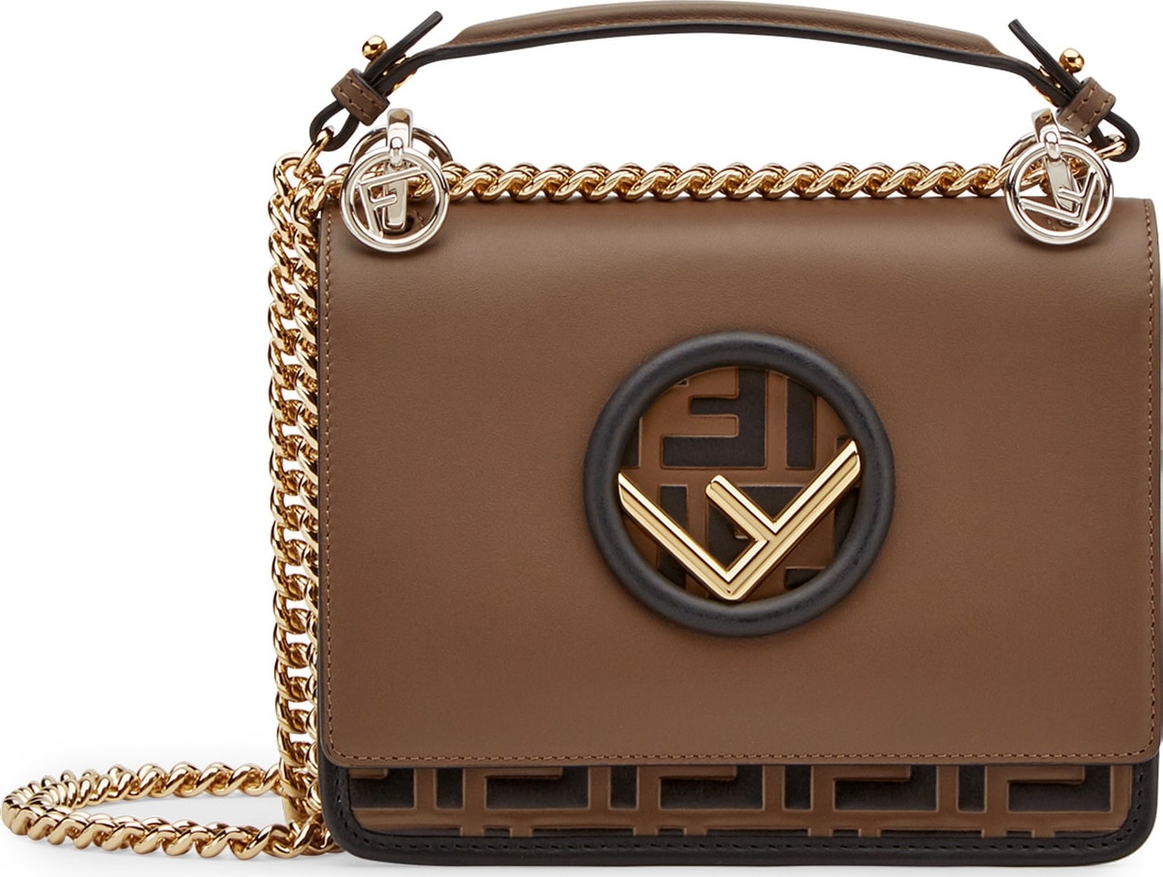 Fendi Small Kan I Logo Embossed Leather Shoulder Bag