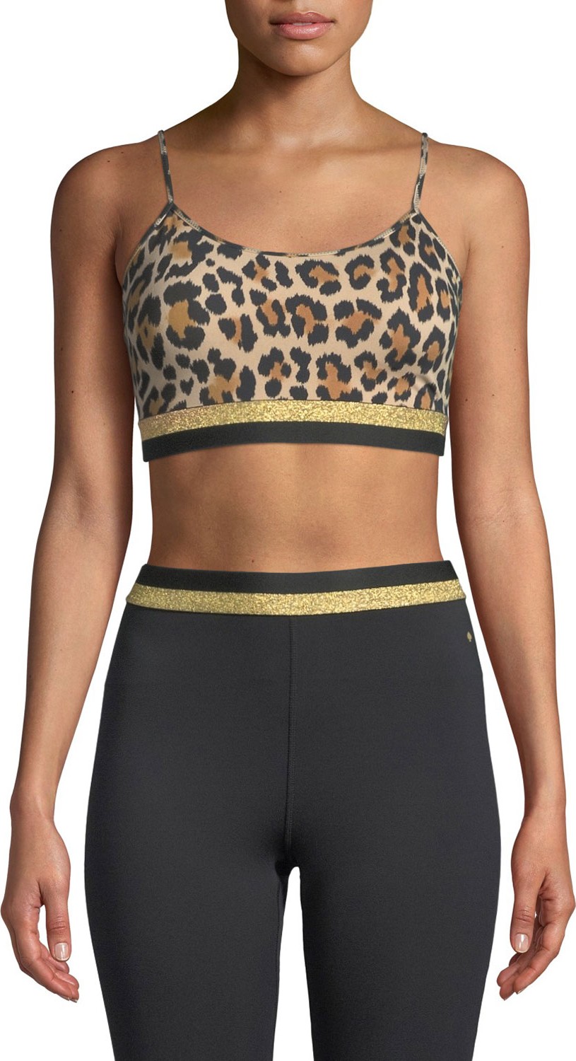 Kate Spade New York leopard-print metallic striped sports bra
