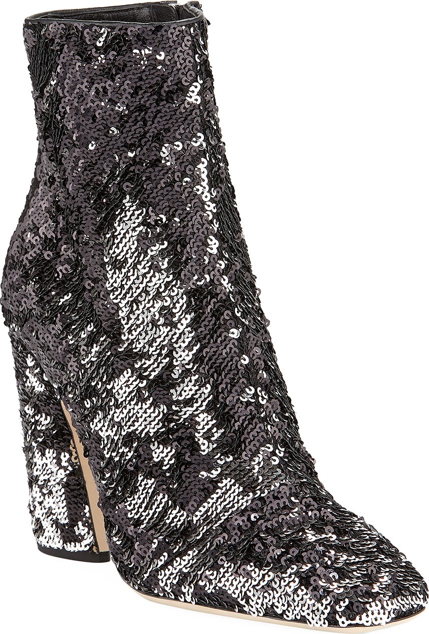 Jimmy Choo Mirren Sequined Block-Heel Booties