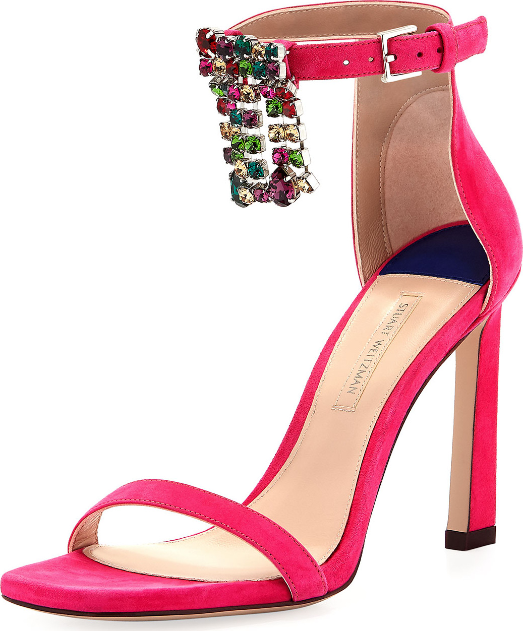 Stuart Weitzman Nudist Fringe-Square Suede Sandal