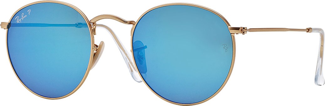 Ray Ban Polarized Round Metal-Frame Sunglasses with Blue Mirror Lens