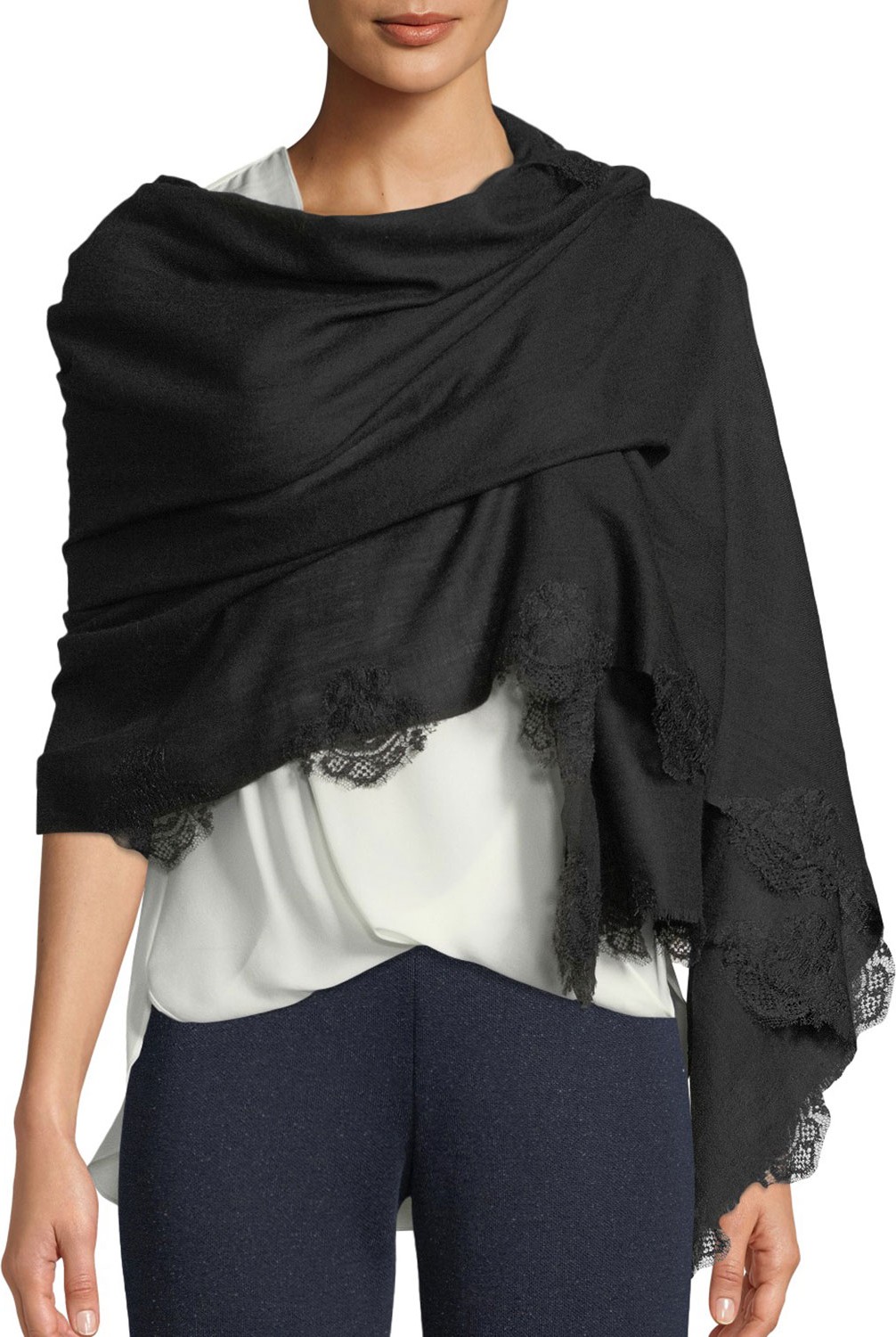 Bindya Affair Gaze Lace-Trim Stole