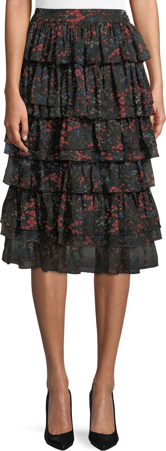Co Tiered Floral-Print Silk Chiffon Skirt