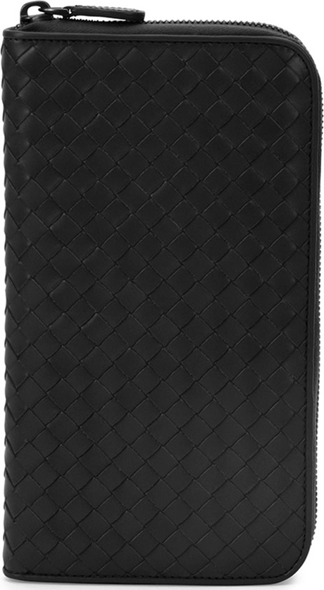 Bottega Veneta Woven Leather Extra Large Zip Wallet, Ardoise Gray