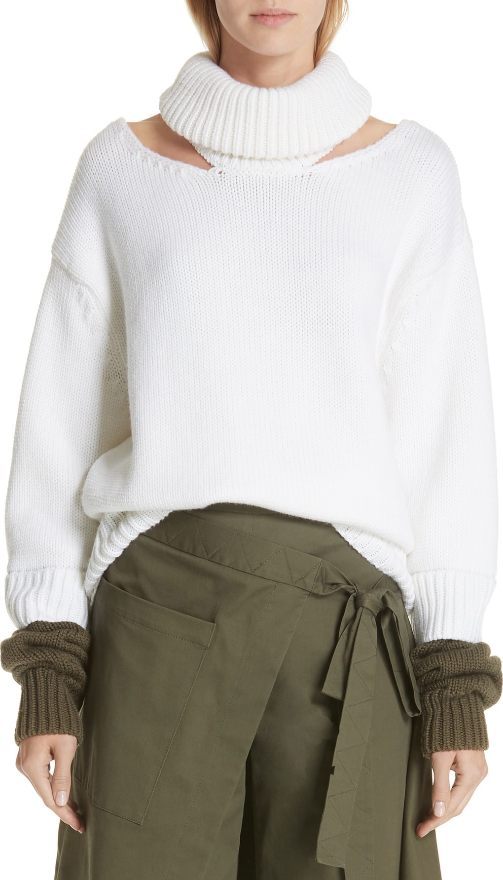 Monse Wool Double-Cuff Cutout Sweater