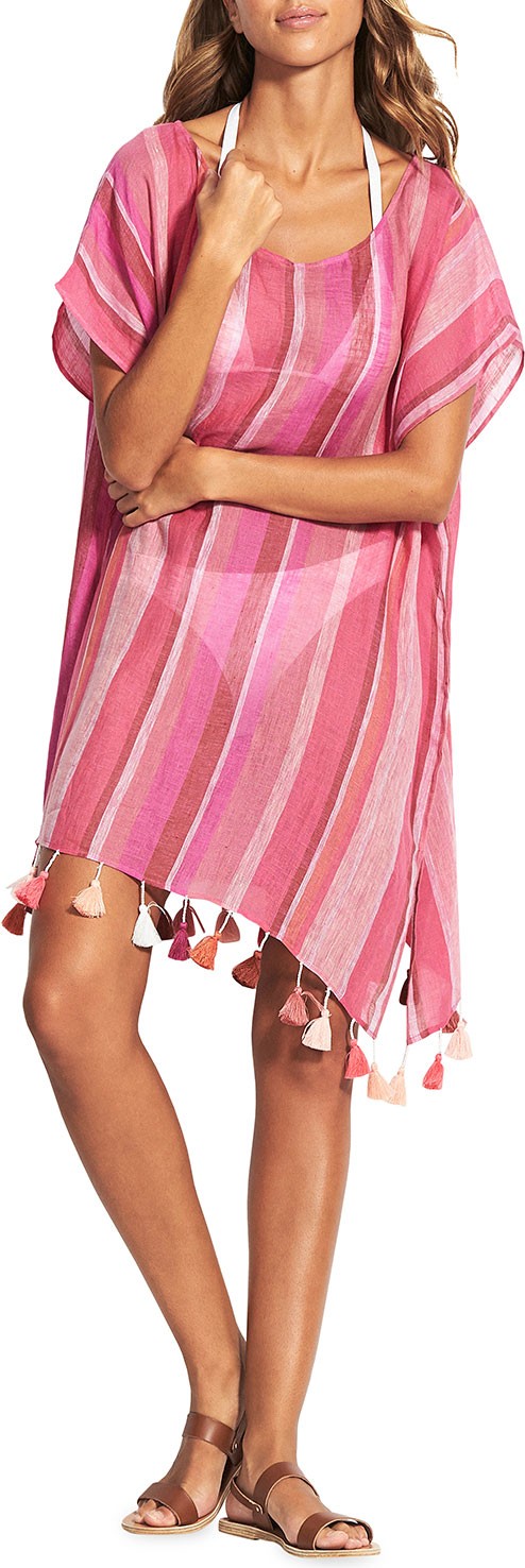 Seafolly Striped Linen Kaftan Coverup