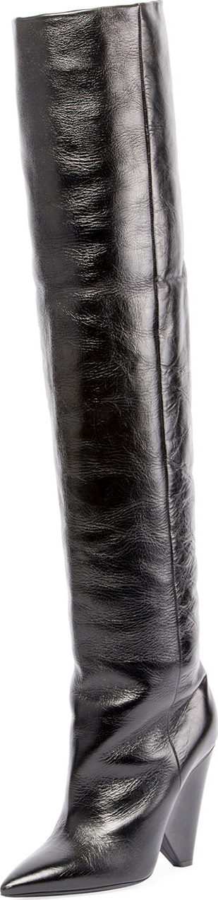 Saint Laurent Crinkled Leather Knee Boot