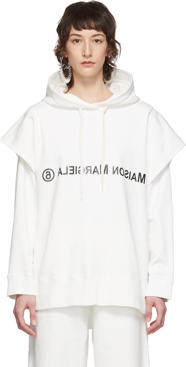 MM6 Maison Margiela White Double Layered Hoodie MM6 Maison Margiela White Double Layered Hoodie