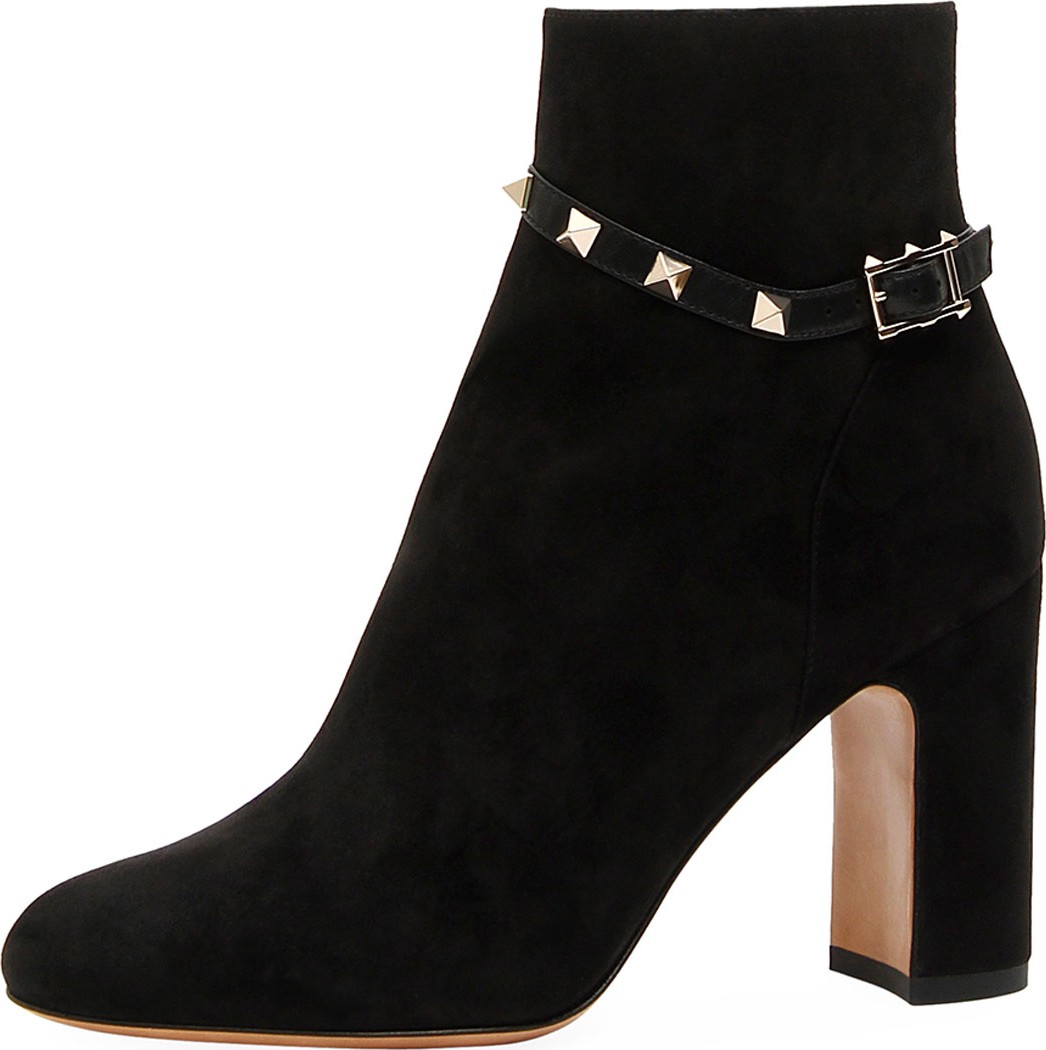 Valentino Rockstud Suede Block-Heel Booties