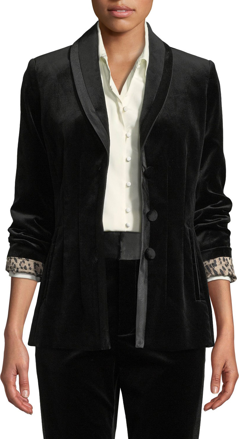FRAME DENIM Fitted Velvet Button-Front Blazer Jacket