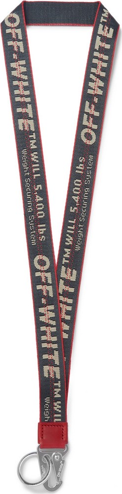 Off White Industrial Leather-Trimmed Logo-Jacquard Webbing Lanyard
