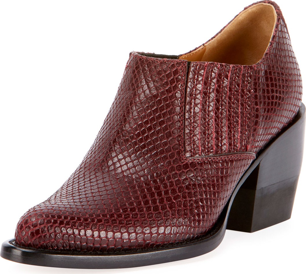 Chloe Snake-Embossed Chunky-Heel Ankle Booties