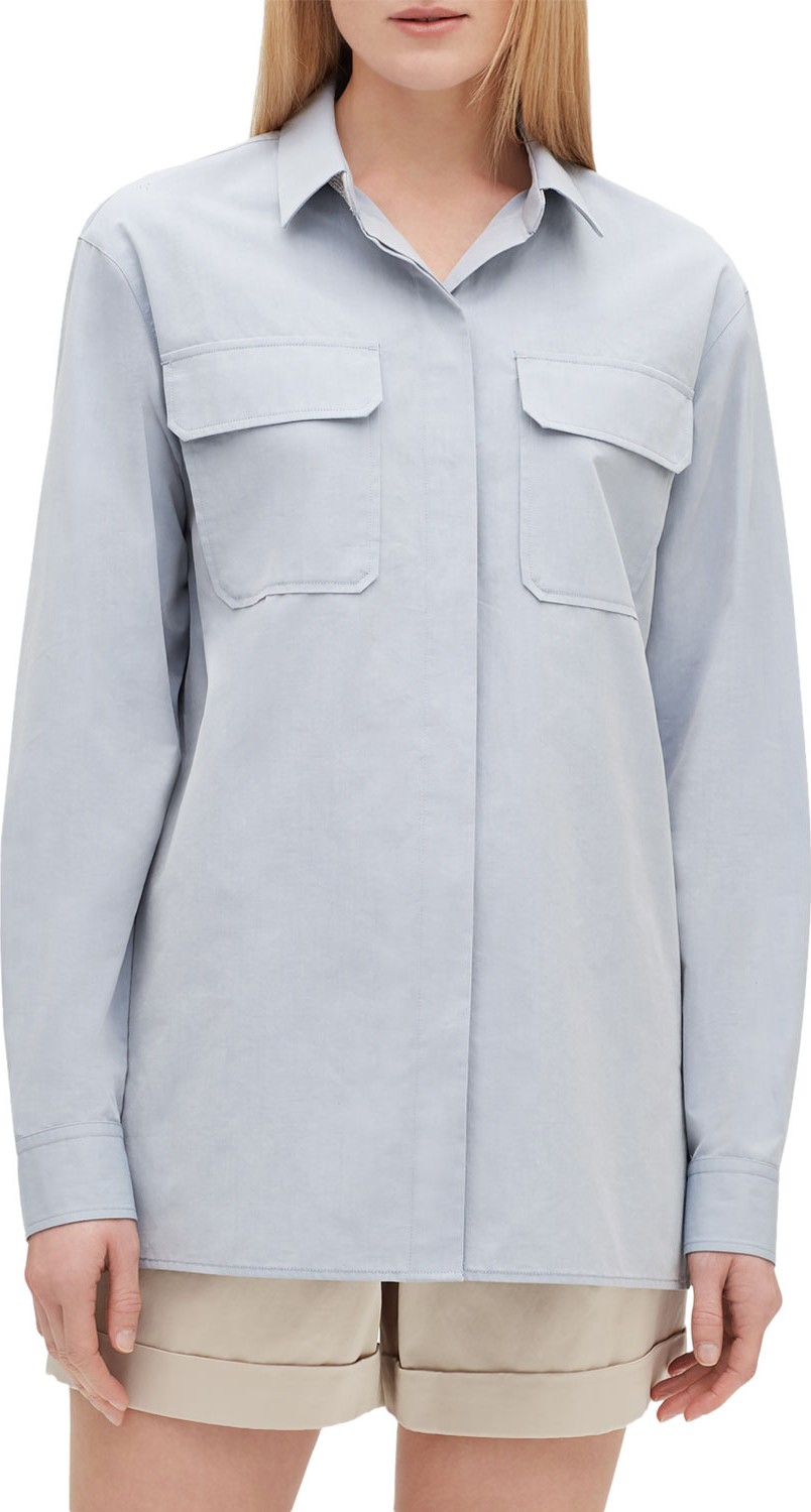 Lafayette 148 New York Everson Button-Down Sueded Italian Cotton Blouse