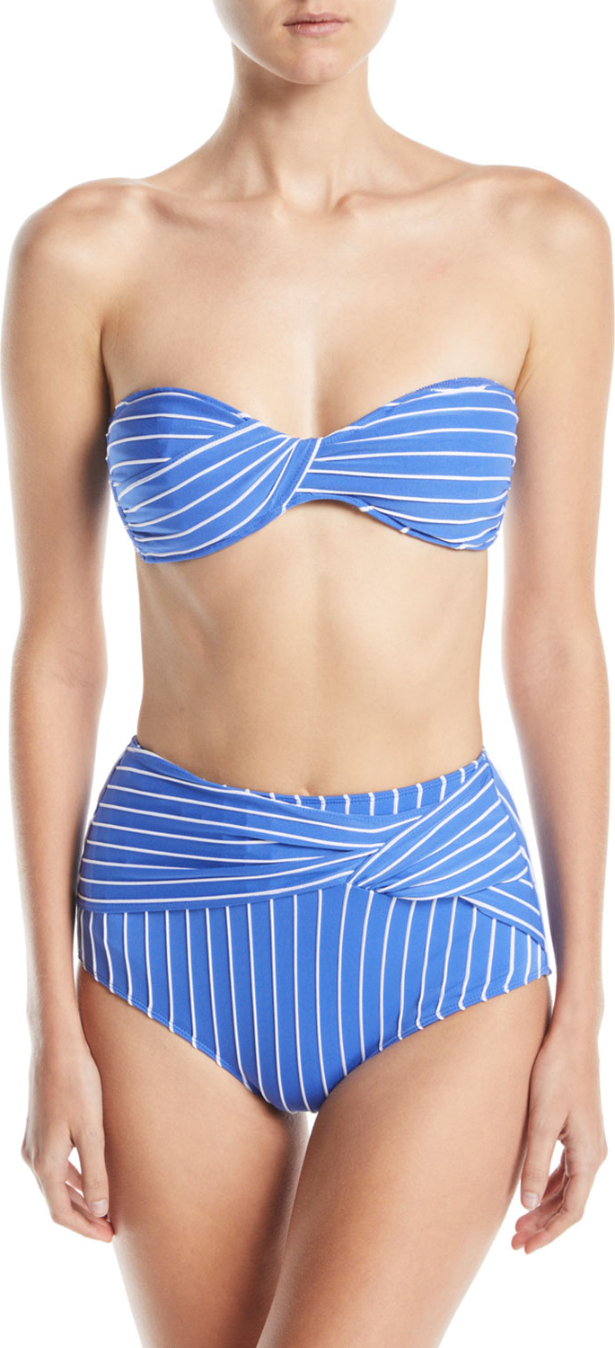 Jonathan Simkhai Striped Twist-Front Bandeau Bikini Top