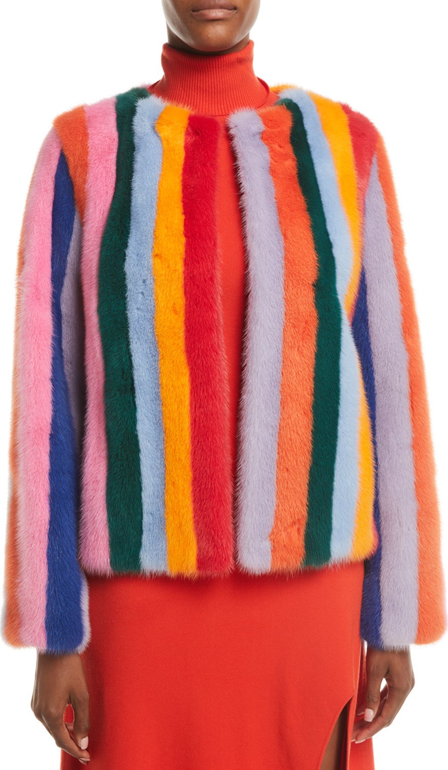 Carolina Herrera Multicolor-Stripes Mink Fur Jacket
