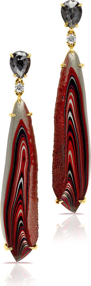 Pamela Huizenga 18k Fordite & Diamond Dangle Earrings