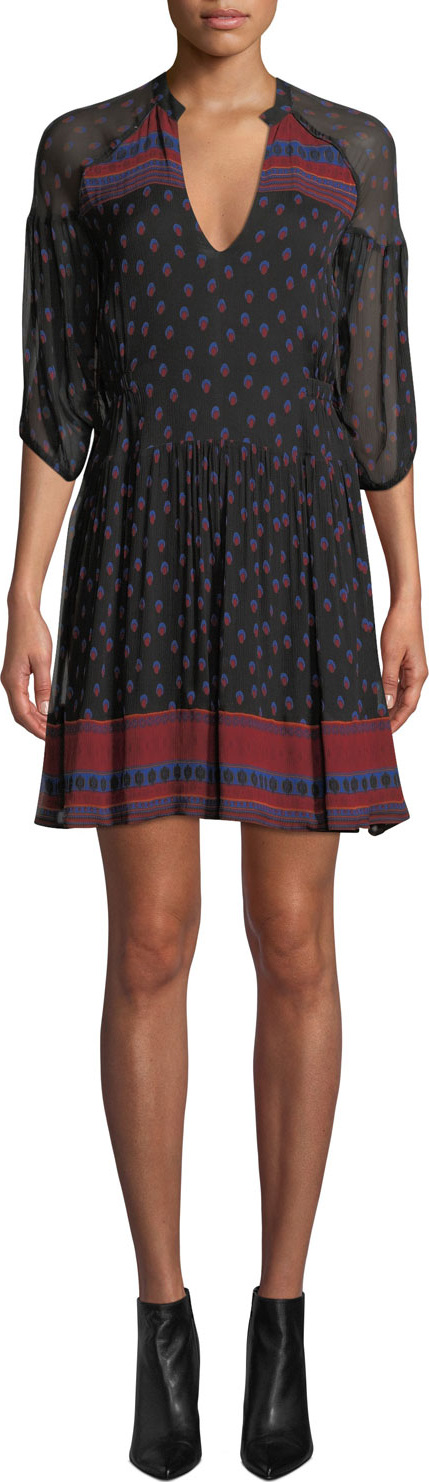 ba&sh Bailey Printed 3/4-Sleeve Mini Dress