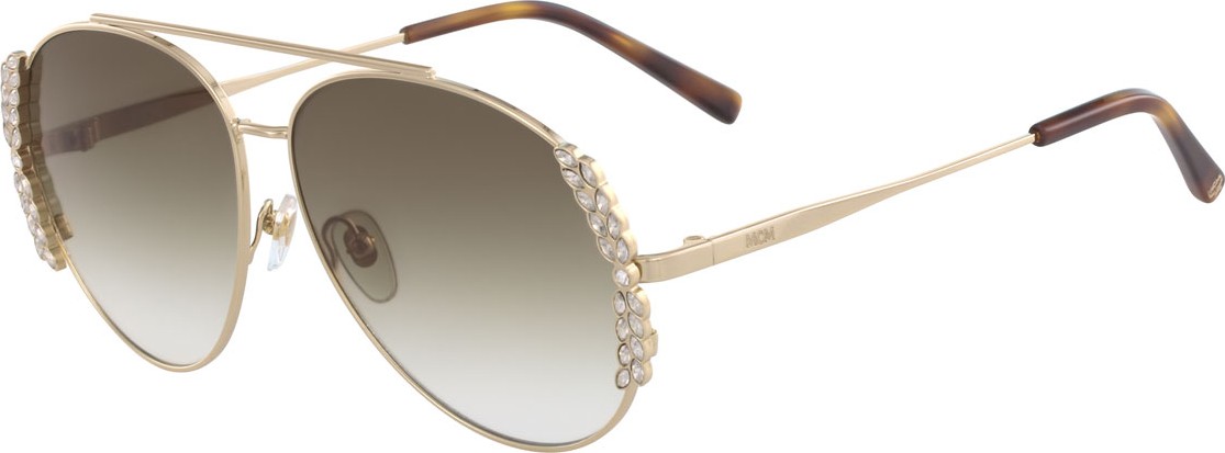 MCM Metal Aviator Crystal-Trim Sunglasses w/ Leaf Motifs