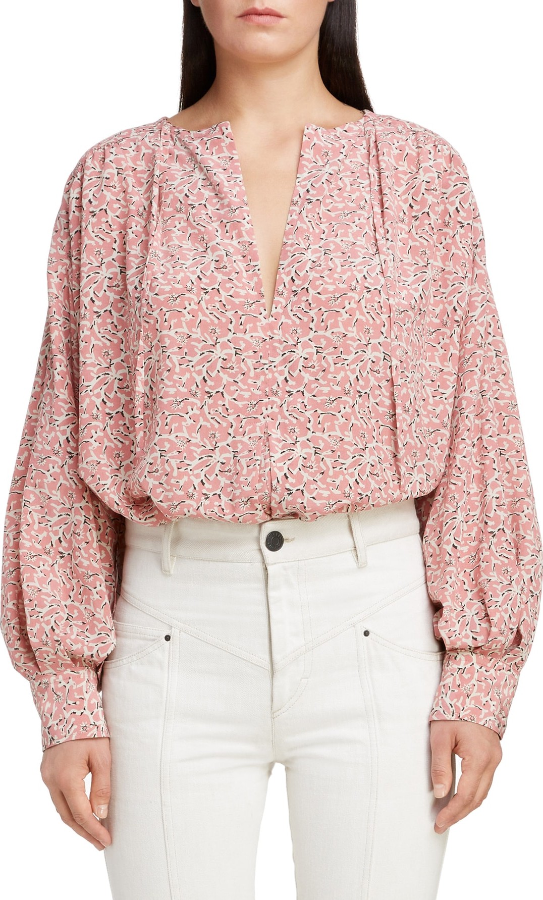 Isabel Marant Floral Print Stretch Silk Blouse