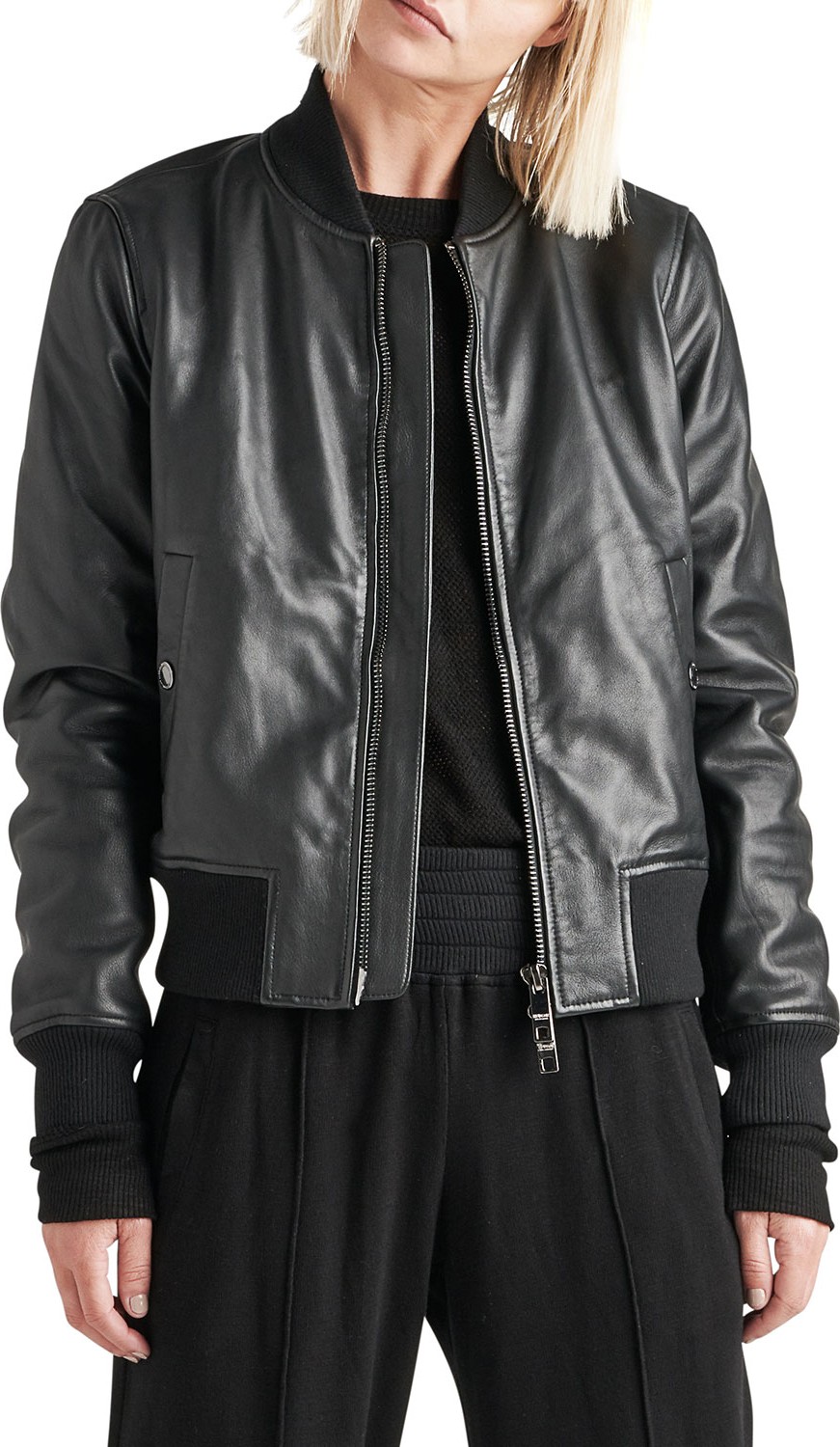 Hudson Zip-Front Leather Bomber Jacket