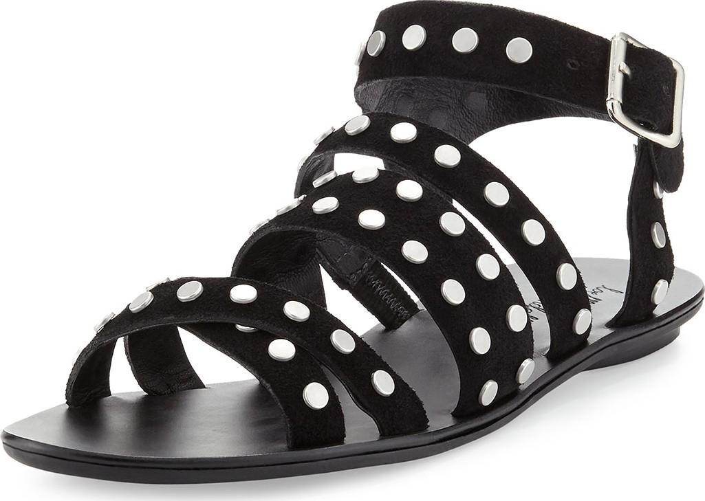 Loeffler Randall Karin Studded Suede Flat Sandals, Black