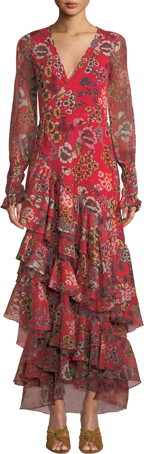 Alexis Solace Tiered Floral Wrap Flounce Dress