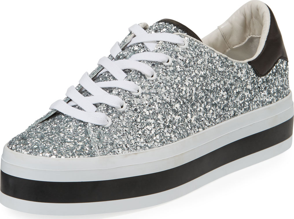 Alice + Olivia Ezra Platform Glitter Low-Top Sneakers