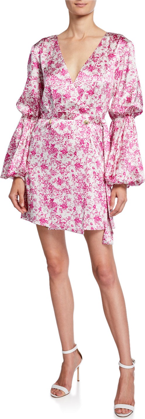 Caroline Constas Doria Silk Puff-Sleeve Mini Dress