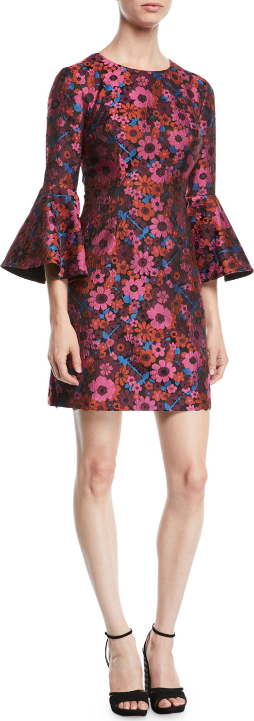 Trina Turk Bell-Sleeve Floral Mini Dress