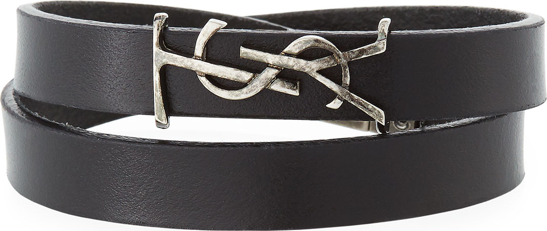 Saint Laurent Leather Double-Wrap Bracelet