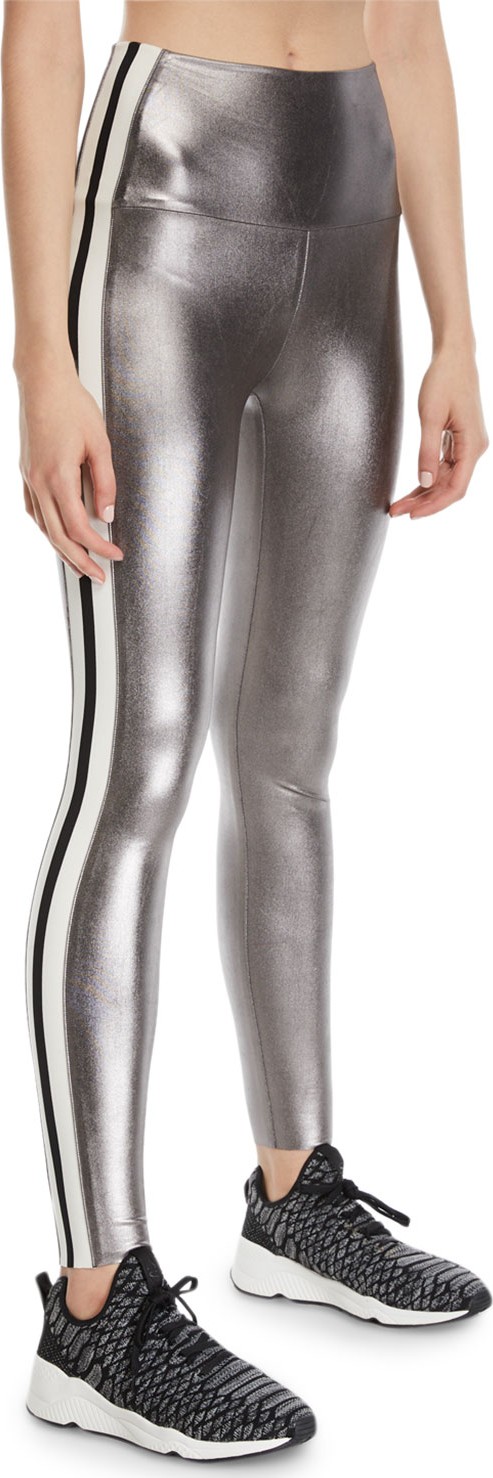 Norma Kamali Metallic Side-Stripe Active Leggings
