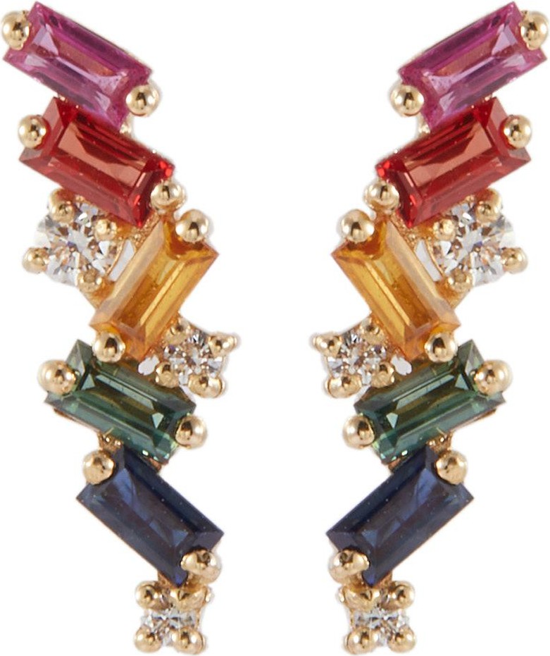 Suzanne Kalan 'Rainbow Fireworks' diamond sapphire 18k yellow gold earrings