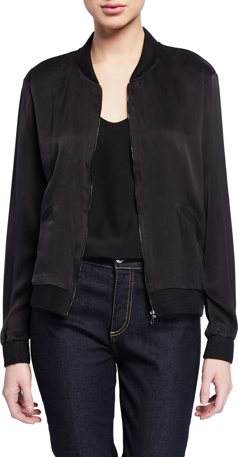 Majestic Silk Front Long-Sleeve Linen Bomber Jacket