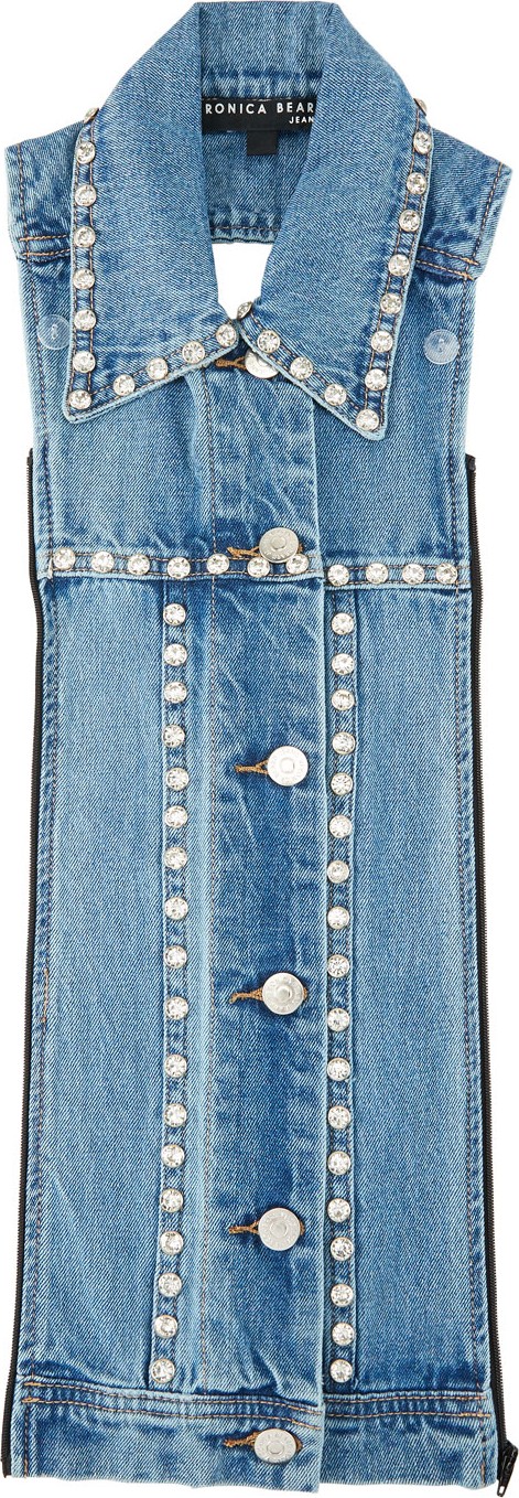 Veronica Beard Slate Rhinestone Button-Front Denim Dickey