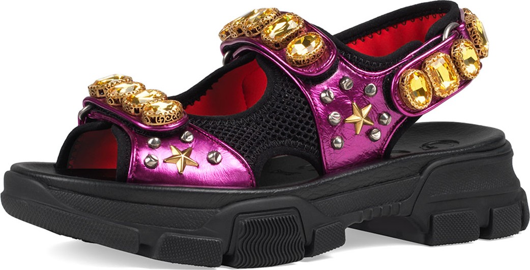 Gucci Metallic and Mesh Sandals w/ Crystals